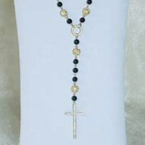 💖 Beautiful Black Rosary Necklace Set 26in. /NS104